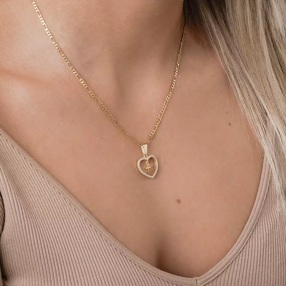 DIJE CORAZÓN CIRCONIA + CRUZ MINI