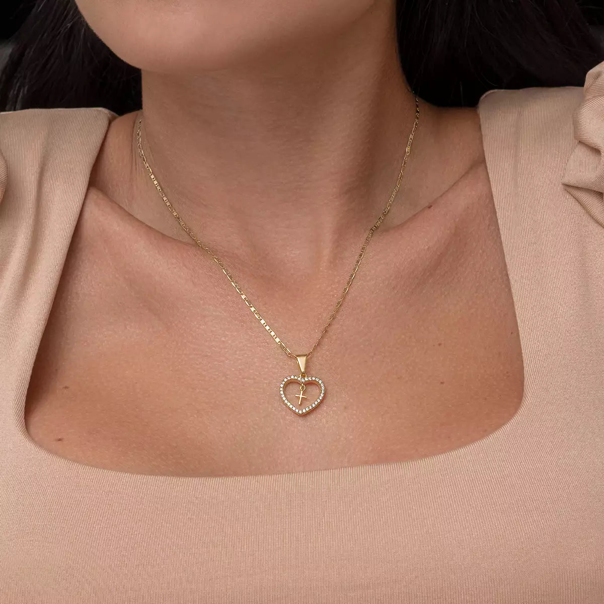 DIJE CORAZÓN CIRCONIA + CRUZ MINI