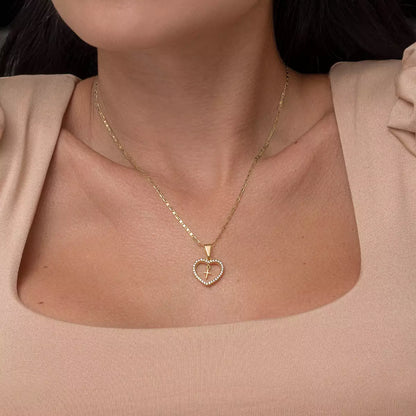 DIJE CORAZÓN CIRCONIA + CRUZ MINI