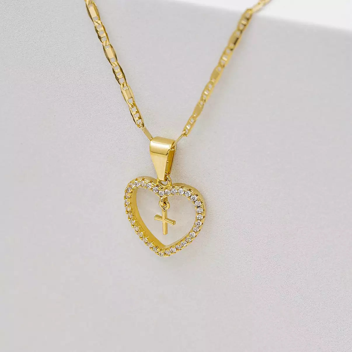 DIJE CORAZÓN CIRCONIA + CRUZ MINI