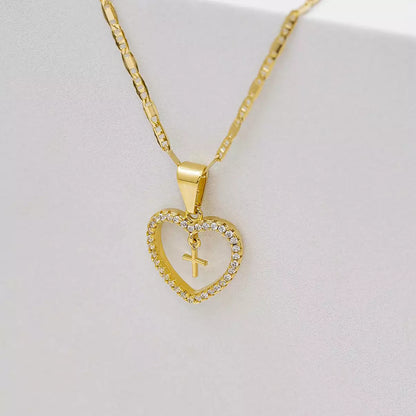 DIJE CORAZÓN CIRCONIA + CRUZ MINI