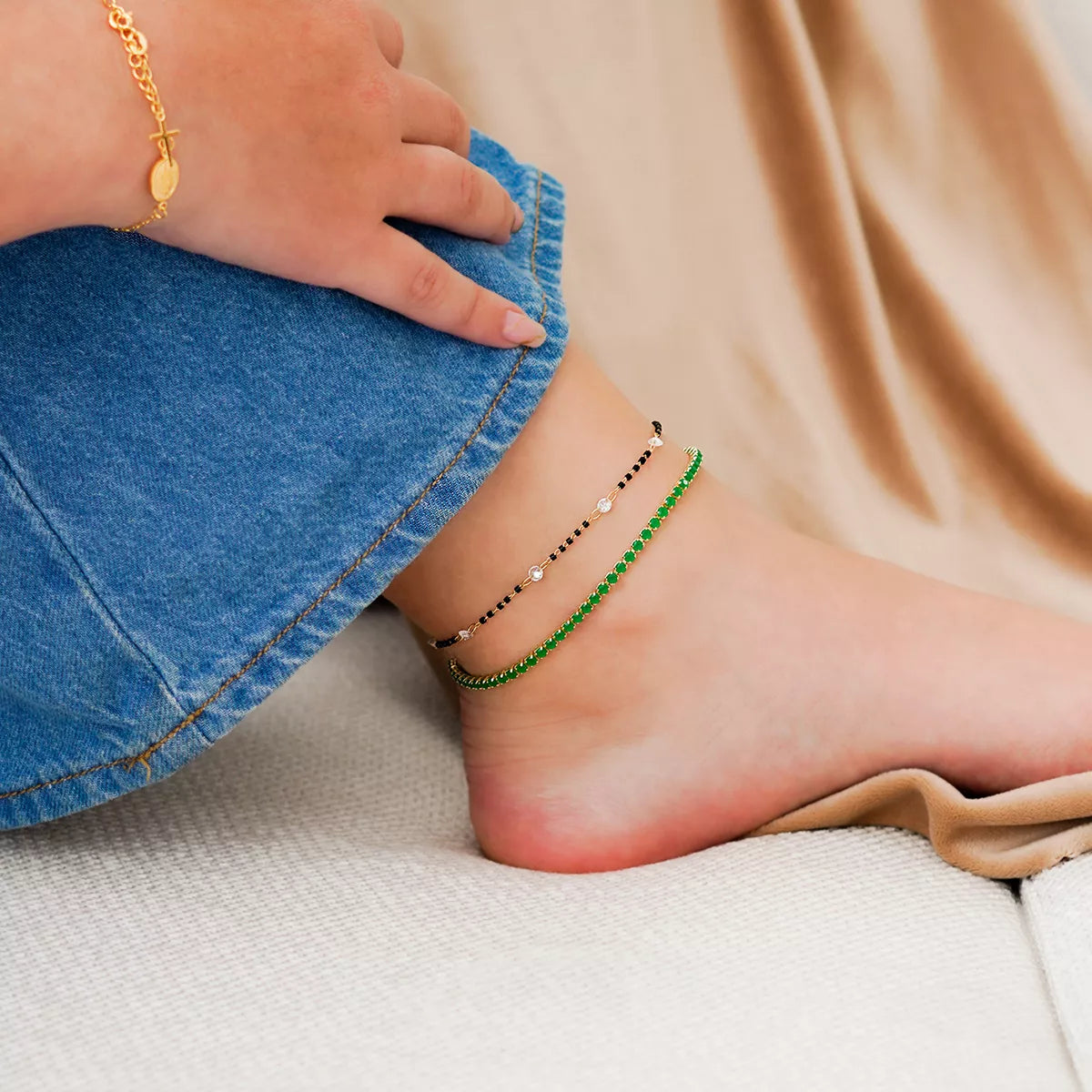 TOBILLERA CIRCONIAS 24 CMS VERDE