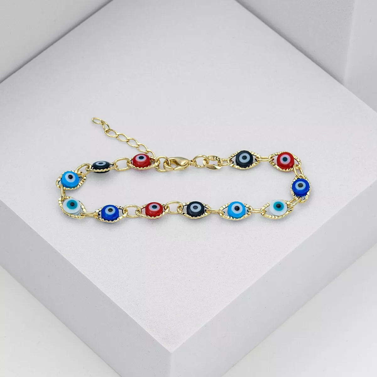 PULSERA OJO TURCO MULTICOLOR 16 CMS + EXTENSOR